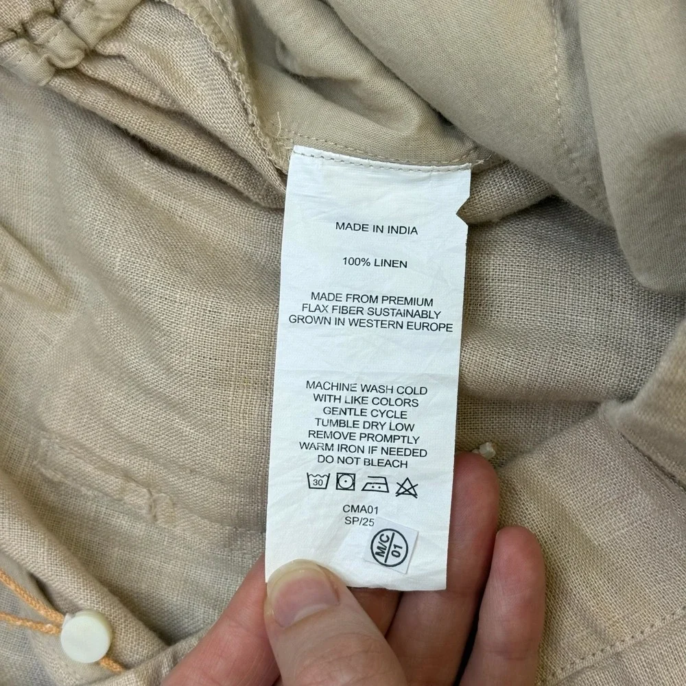 Quince Womens 100% European Linen Wide Leg Pants Driftwood Beige L 25in Inseam